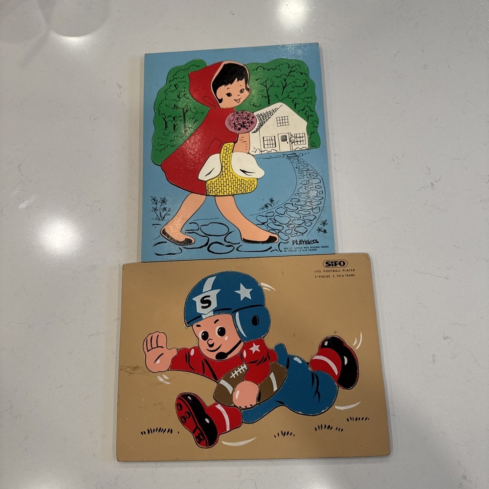 Lot of 2 Vintage‎ Puzzles Res Riding Hood and Football Player